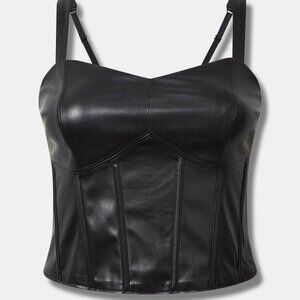 TORRID GOTH PUNK BIKER COWGIRL BLACK FAUX LEATHER CORSET CROP TOP 2 2X 18 20